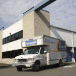 Free moving truck in front of the Clark storage facility