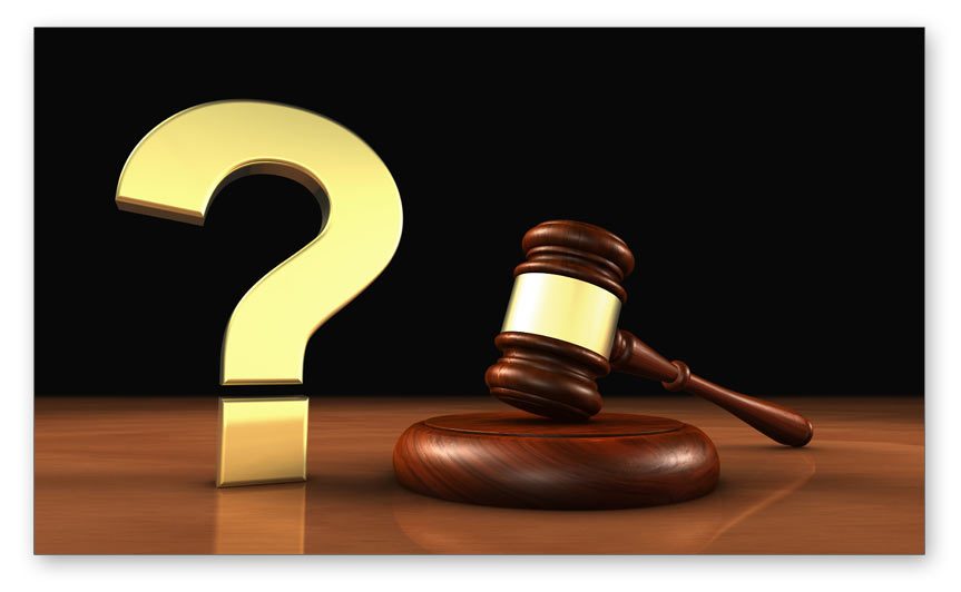 A question mark next to a gavel.