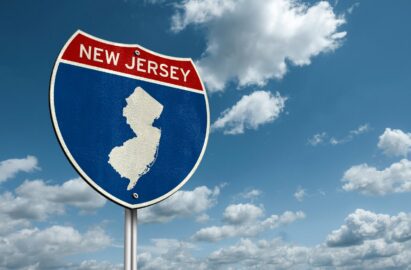 An interstate road map sign of New Jersey.